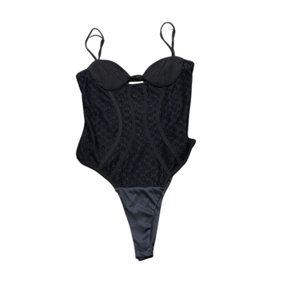 Zara Black Lace Corset Bodysuit Soft Goth Witchy Vamp Dark Romance Edgy Small - Picture 2 of 11